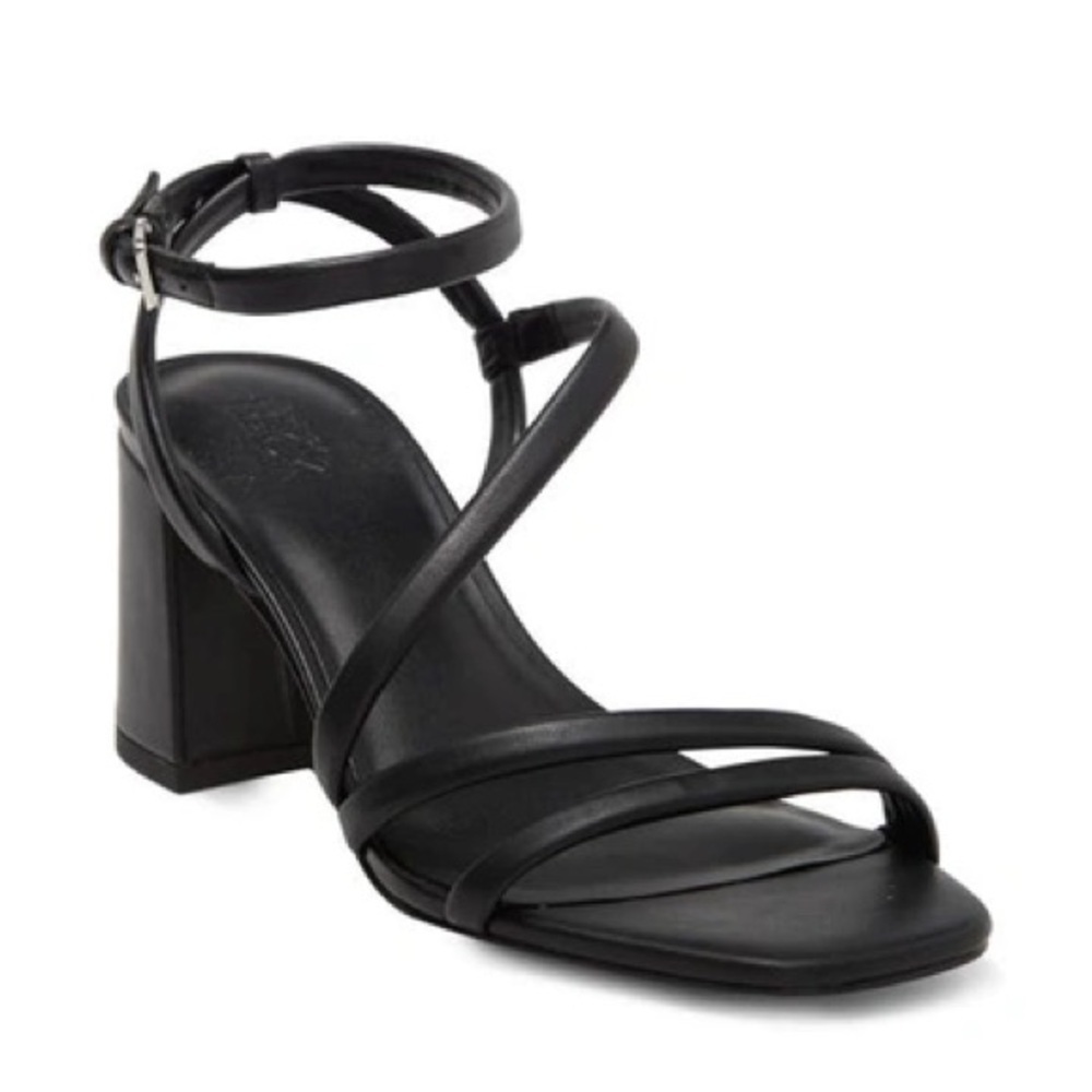NEW Nordstrom Rack Lagrange Block Heel Strappy Sandals Vegan Faux Leather Black